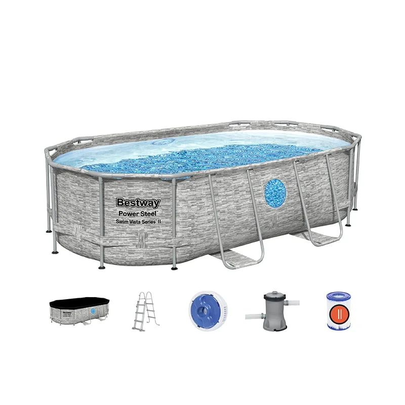 Piscina Estructural Armable Oval Power Steel Swim Vista, 4.27m x 2.50m x 1.00m, CAP. 7.250 Litros; Marca Bestway - Imagen 6
