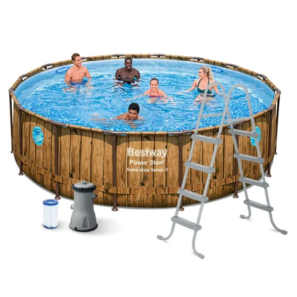 Piscina Estructural Armable Power Steel Swim Vista en Madera 4.88m x 1.22m, CAP. 19.480 Litros; Marca Bestway