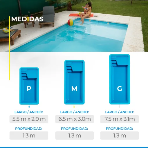 Piscina Fibra de Vidrio Premium Calabria VT 550<br>5.5x2.9x1.30m - Imagen 6
