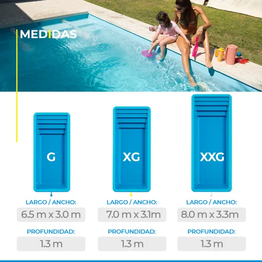 Piscina Fibra de Vidrio Premium Toscana VT 650<br>6.5x3x1.30m - Imagen 5