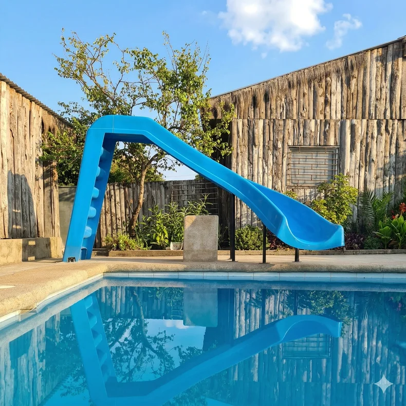 Resbalín Tobogan Curvo con Escalera Azulino