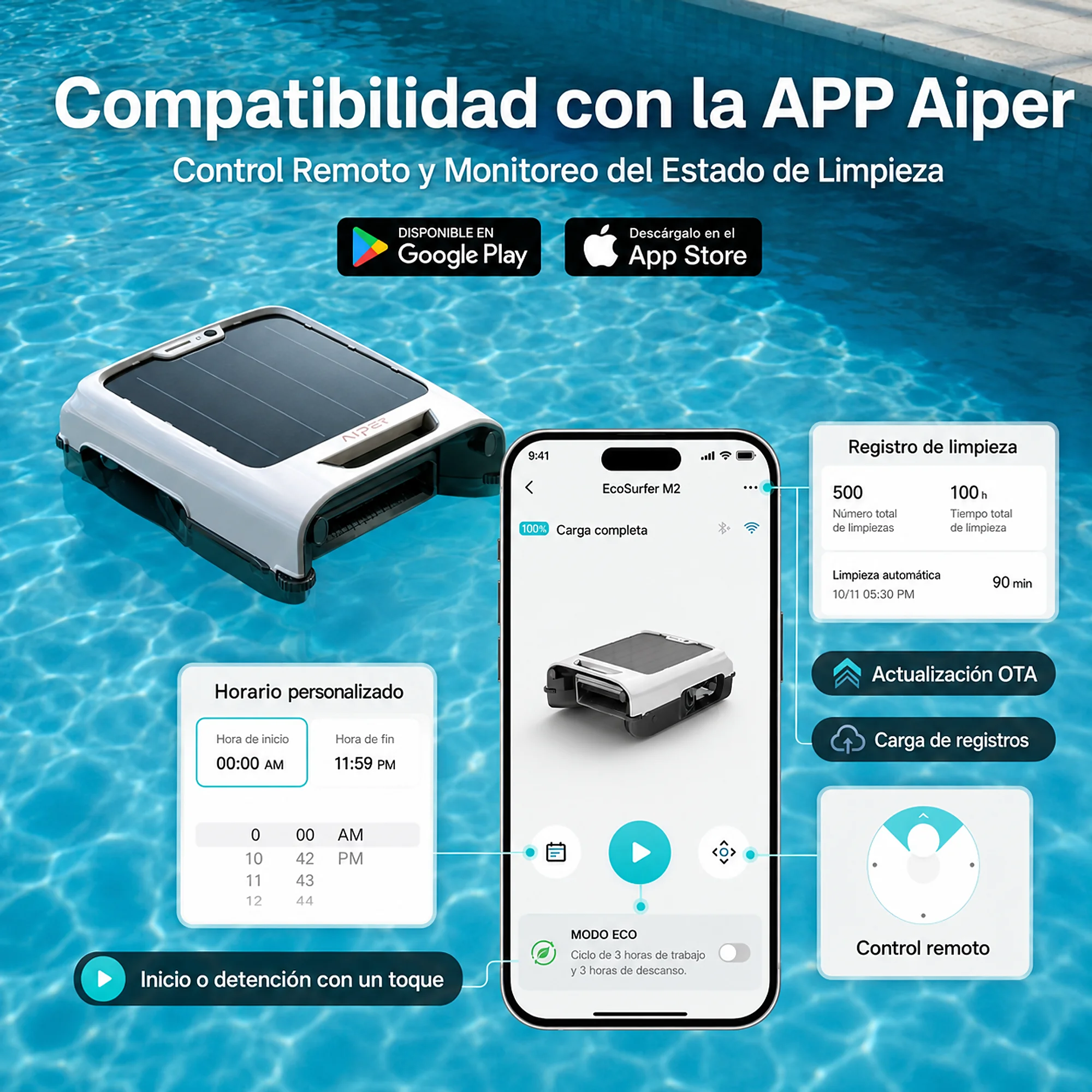 Robot de Superfice Inalámbrico Solar Aiper EcoSurfer M2 – <b>Versión 2026</b> - Imagen 6